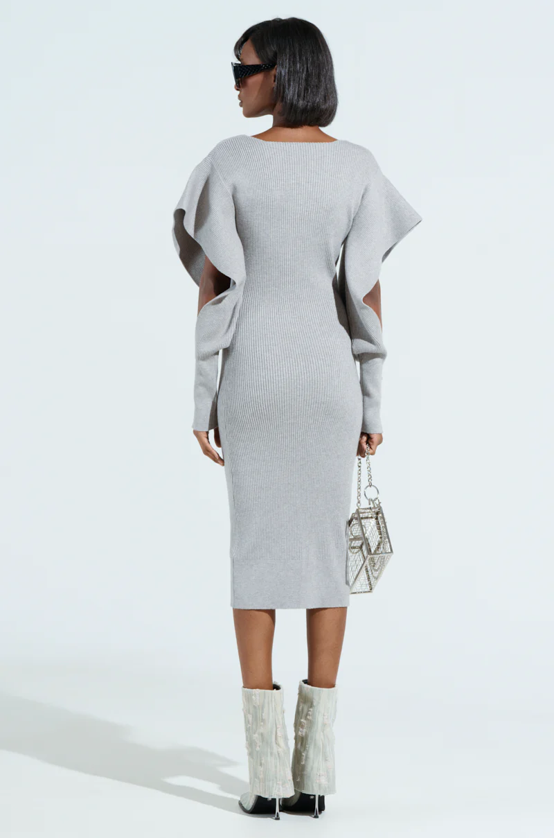 OFF TO BRUNCH KNIT MIDI DRESS IN HEATHER GREY - Image 6
