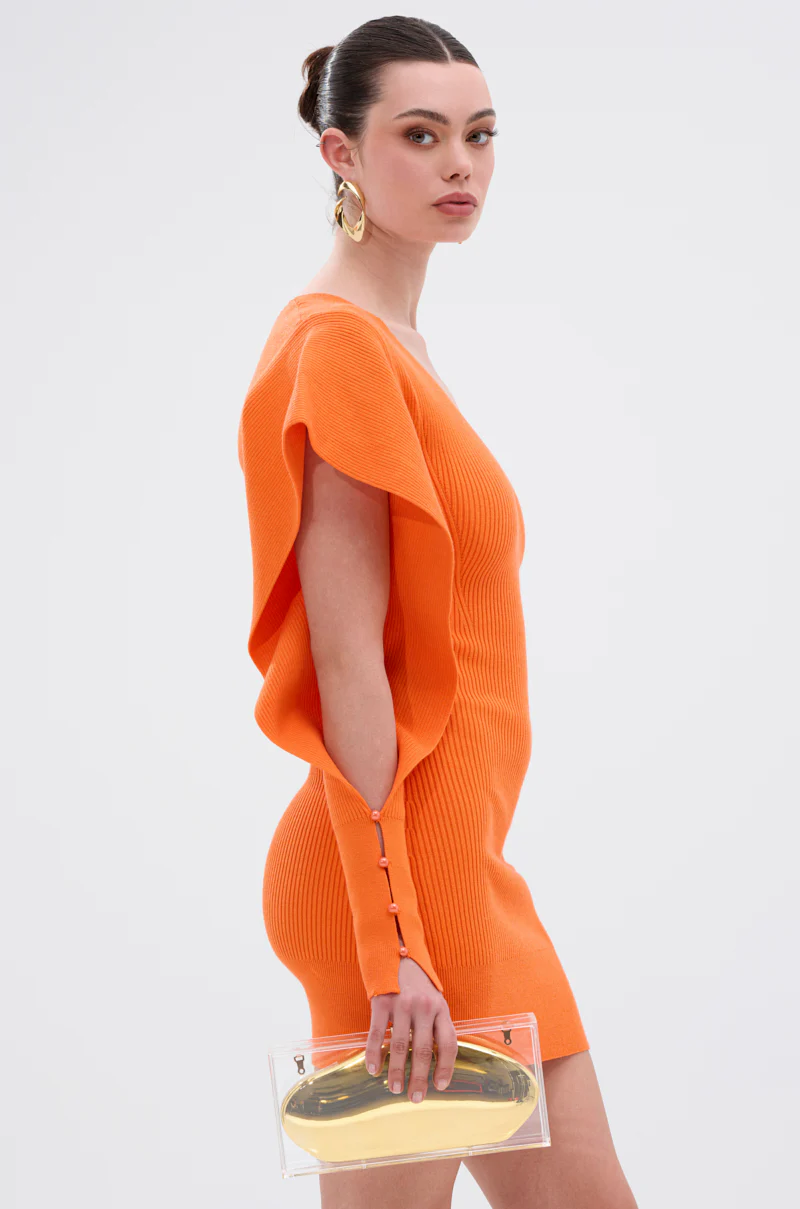 OFF TO BRUNCH KNIT MINI DRESS IN ORANGE - Image 3
