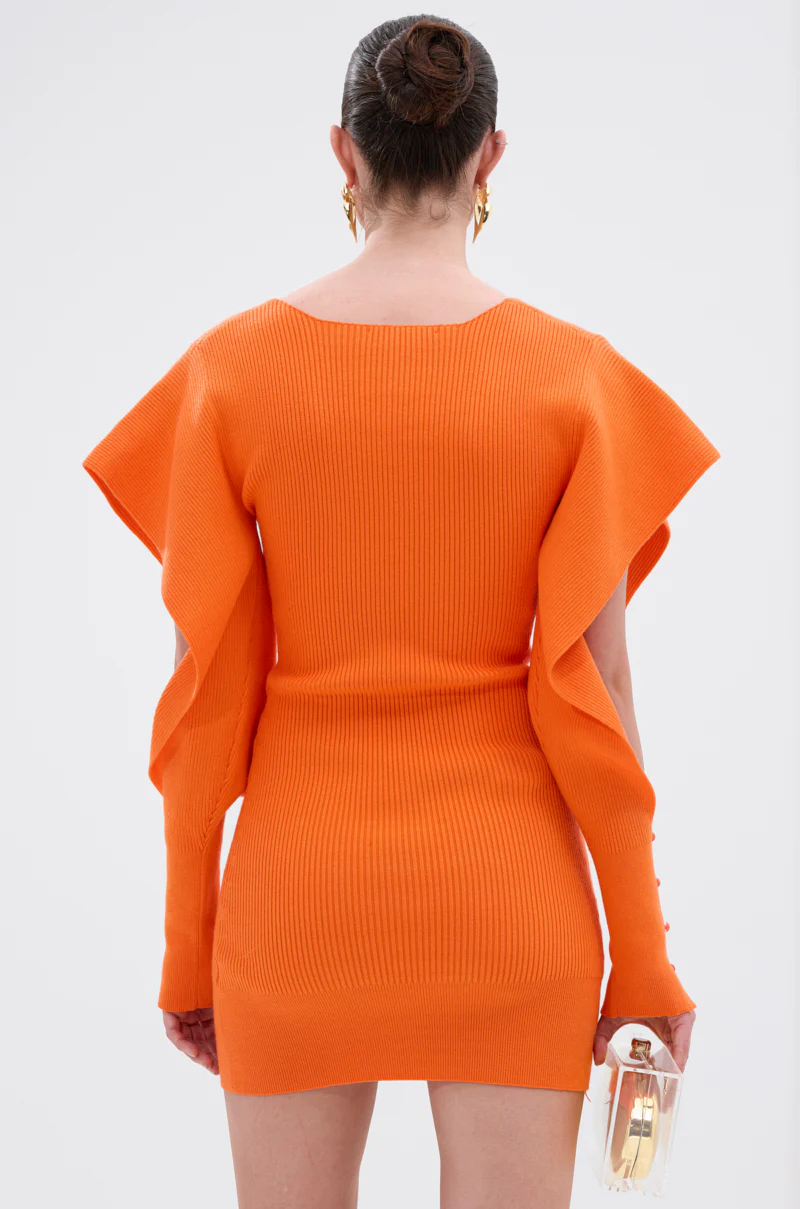 OFF TO BRUNCH KNIT MINI DRESS IN ORANGE - Image 4