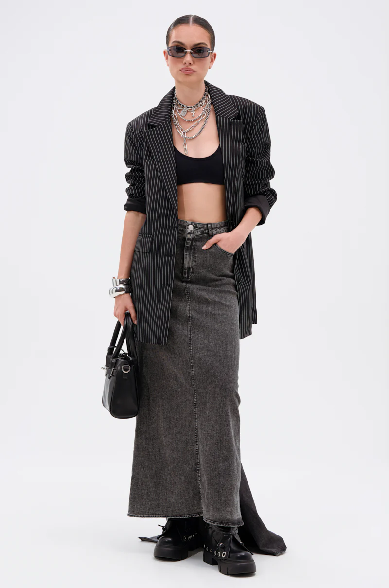 OH THE DRAMA DENIM MAXI SKIRT WITH TRAIN IN GREY - Image 10