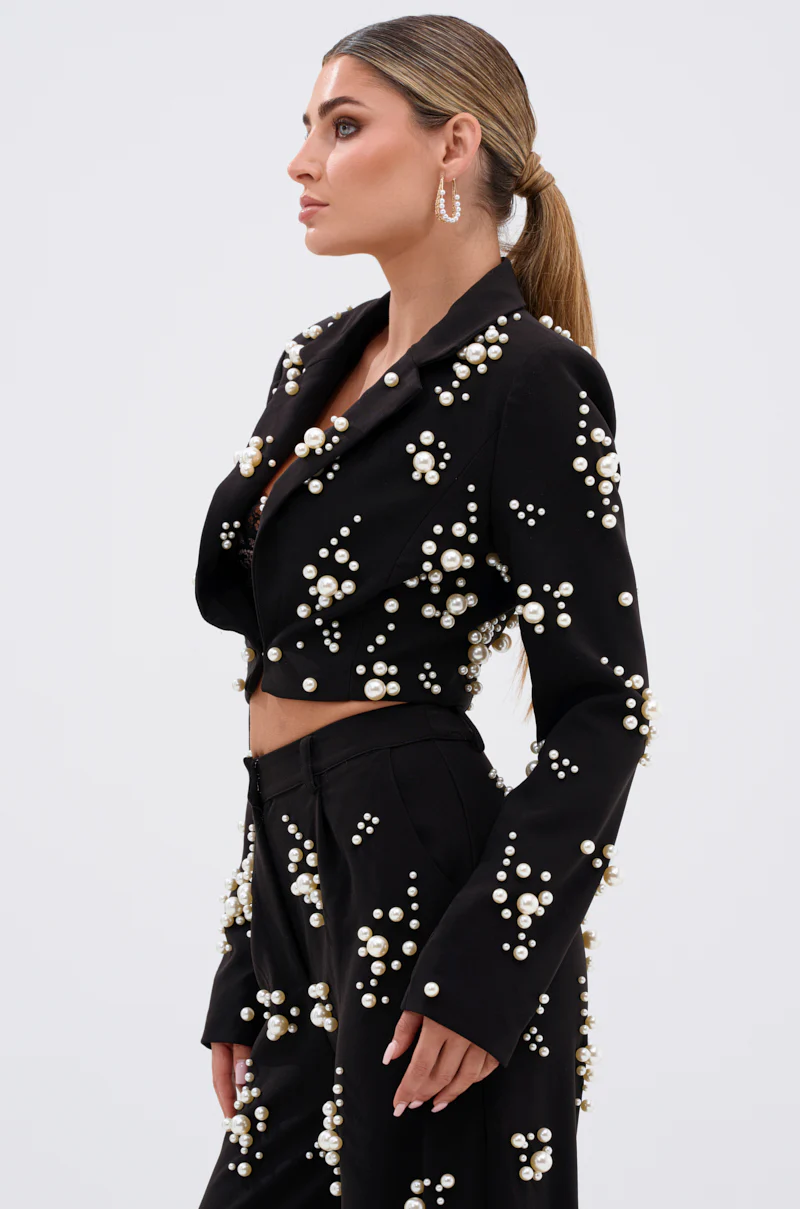 OLD FLAME EMBELLISHED BLAZER IN BLACK - Image 4