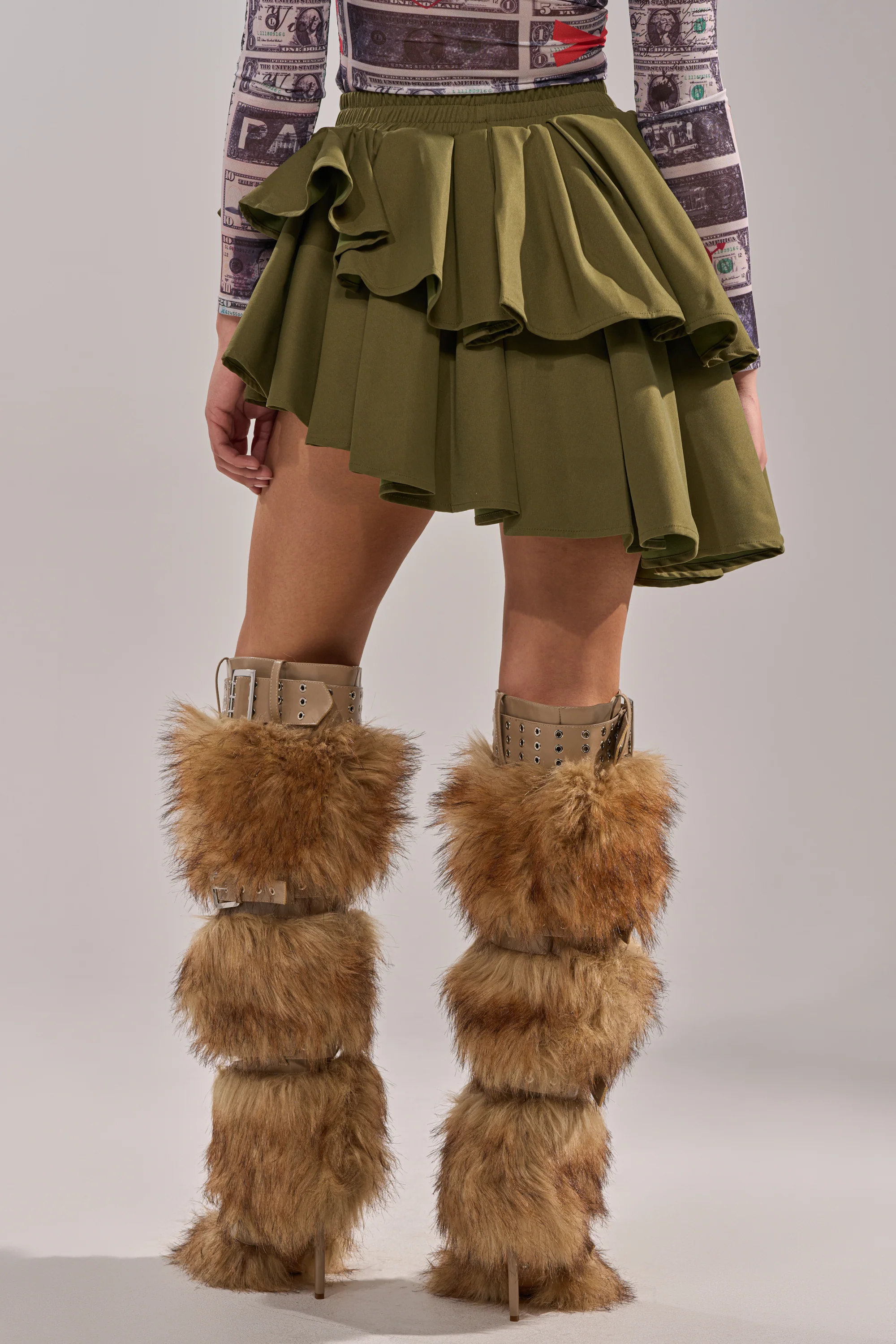 OLIVIA OLIVE MINI PLEATED SKIRT - Image 6
