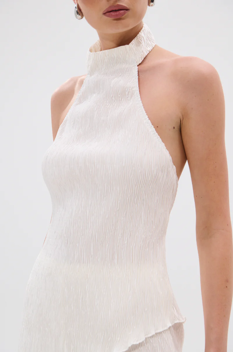 OLIVIA PLISSE HALTER NECK ASYMMETRICAL TOP IN WHITE - Image 10