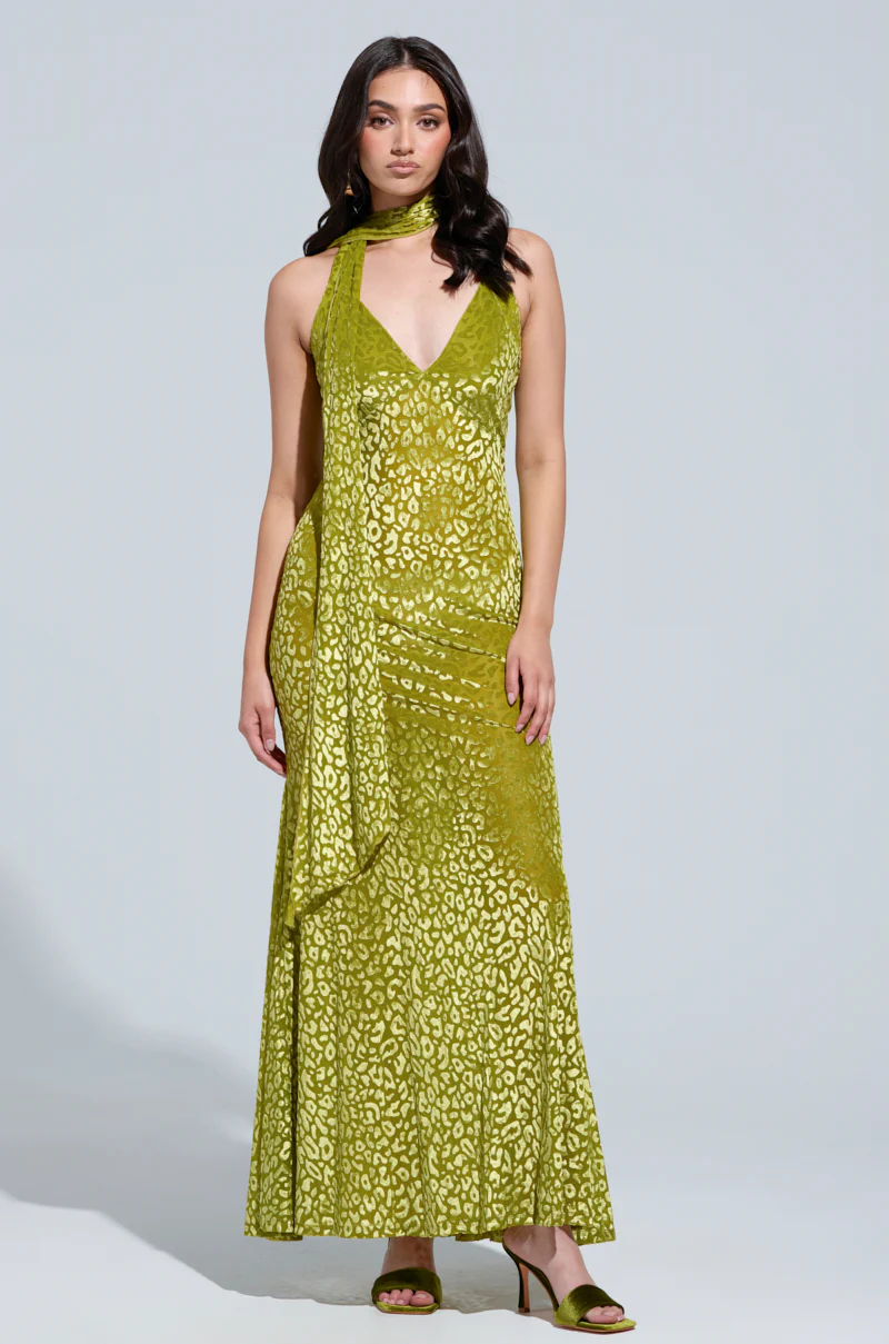 ON HOLIDAY LEOPARD PRINT VELVET MAXI DRESS WITH SCARF - Image 3