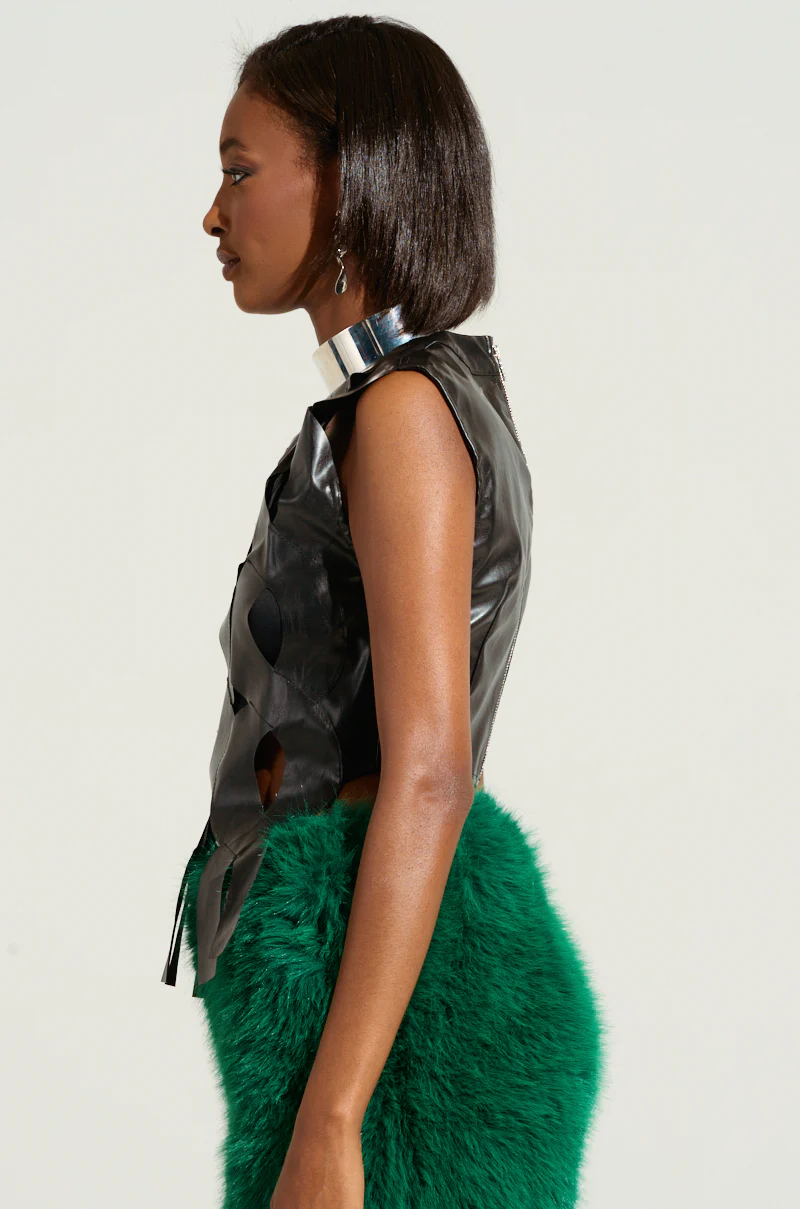 ON MY OWN WAVE CUT OUT FAUX LEATHER TOP IN PU - Image 3