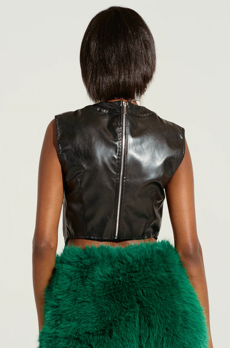 ON MY OWN WAVE CUT OUT FAUX LEATHER TOP IN PU - Image 4