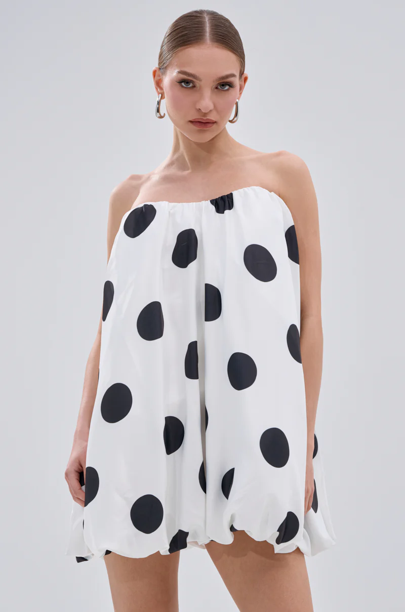 ON THE DOT SATIN BUBBLE MINI DRESS - Image 2