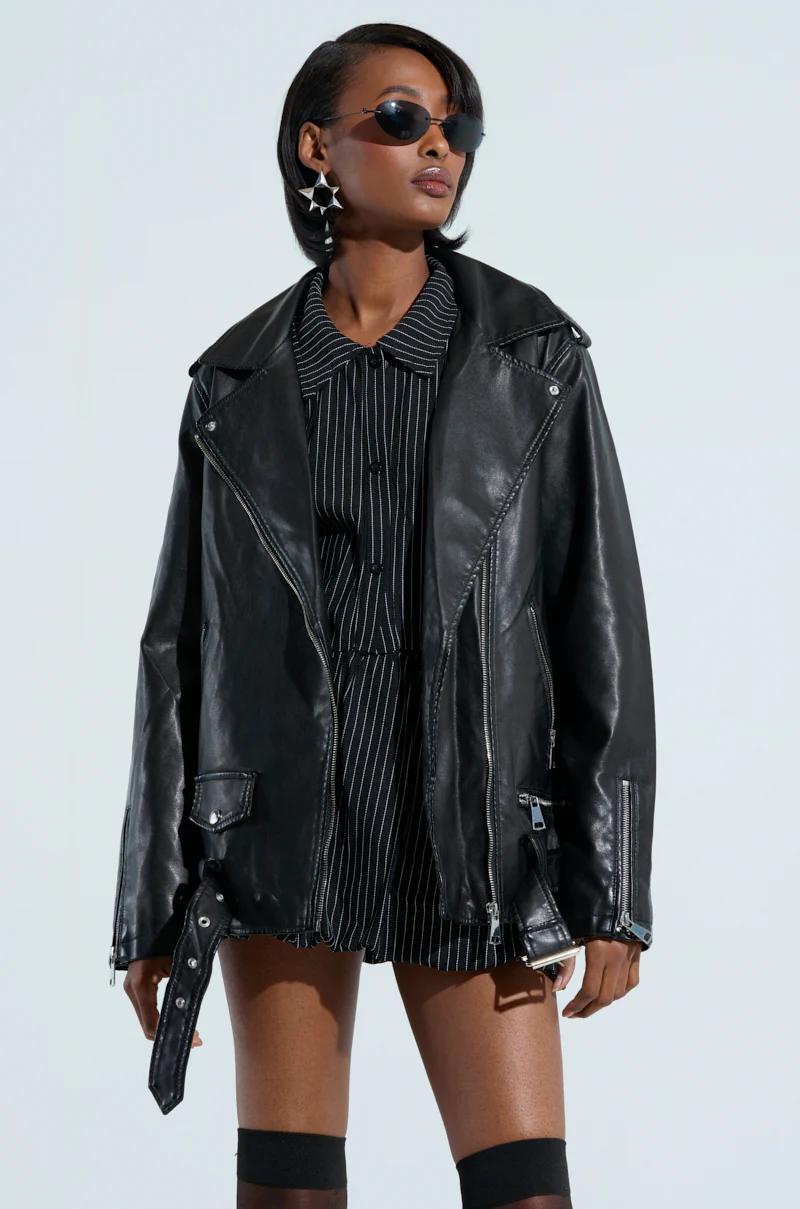 ON THE GO FUR TRIM MOTO IN BLACK - Image 3