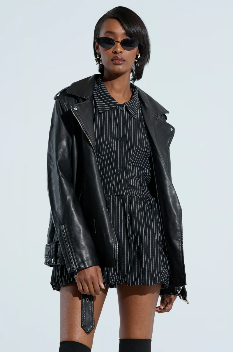ON THE GO FUR TRIM MOTO IN BLACK - Image 5