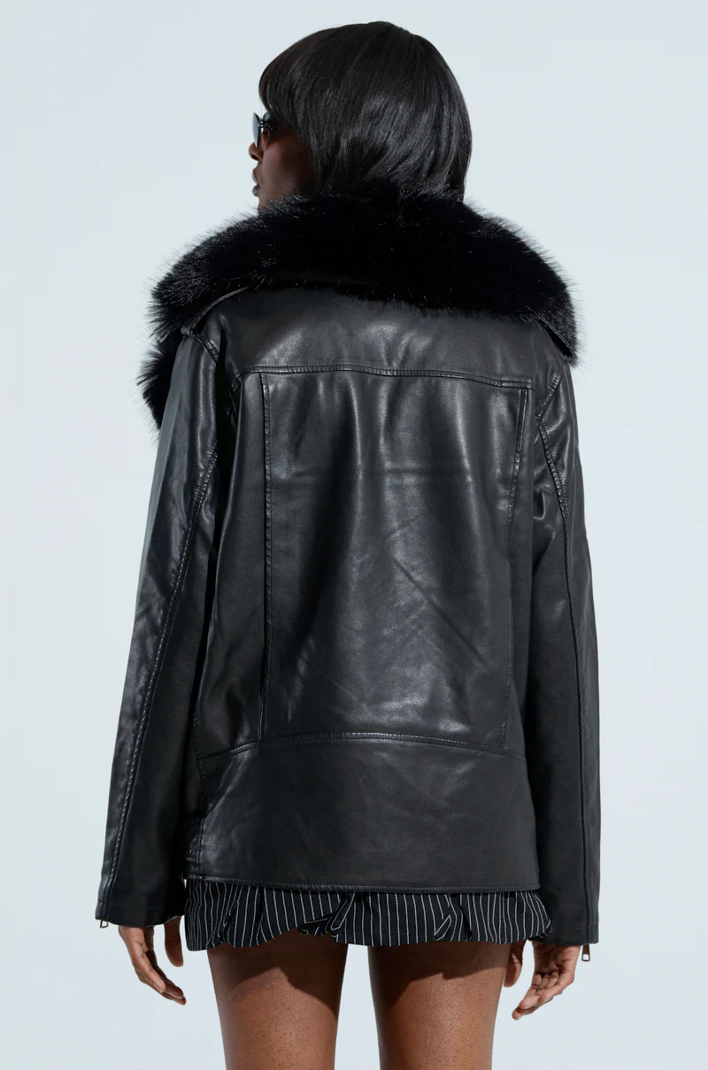 ON THE GO FUR TRIM MOTO IN BLACK - Image 7