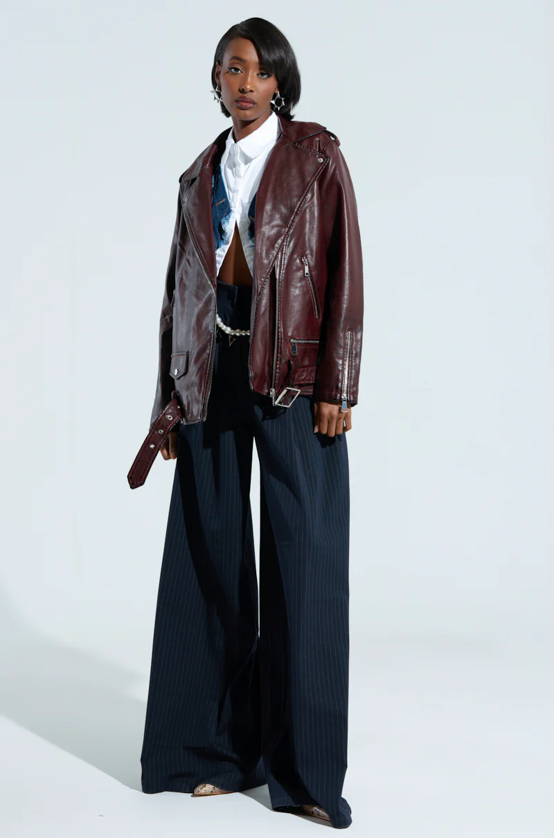 ON THE GO FUR TRIM MOTO IN BURGUNDY - Image 10