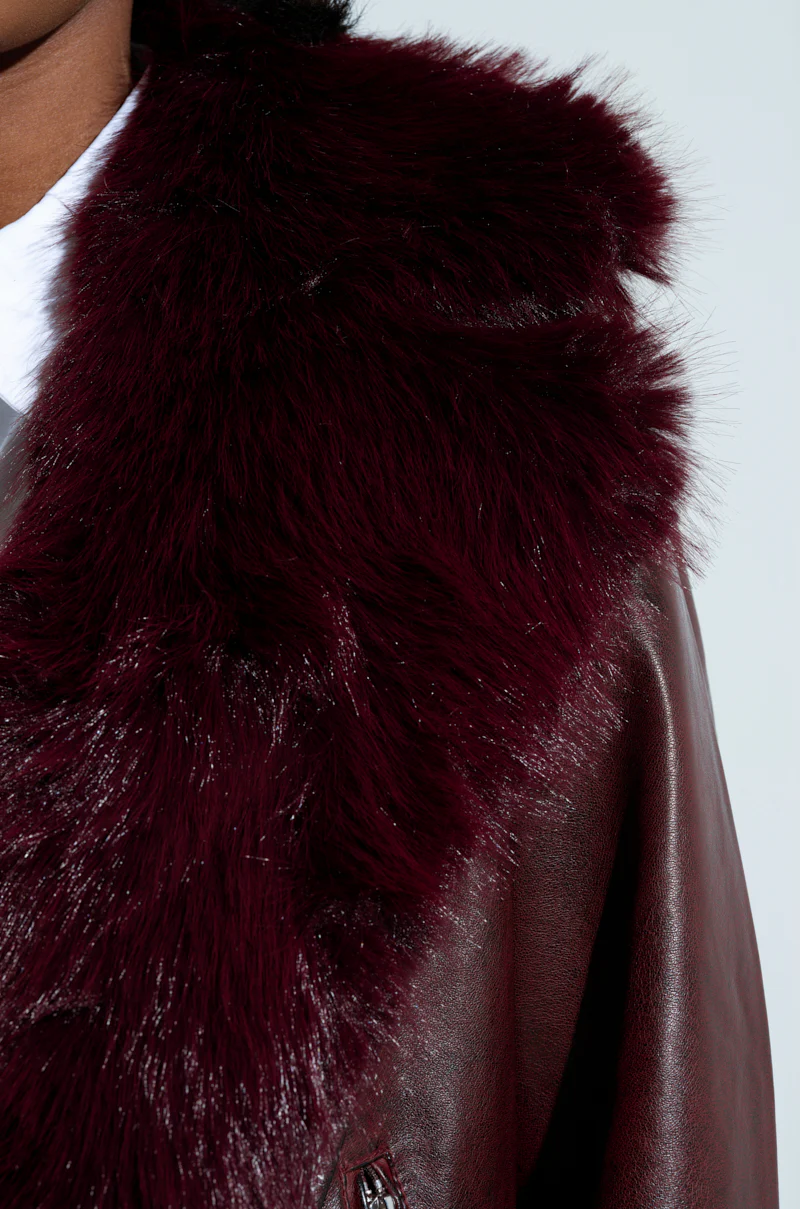 ON THE GO FUR TRIM MOTO IN BURGUNDY - Image 11