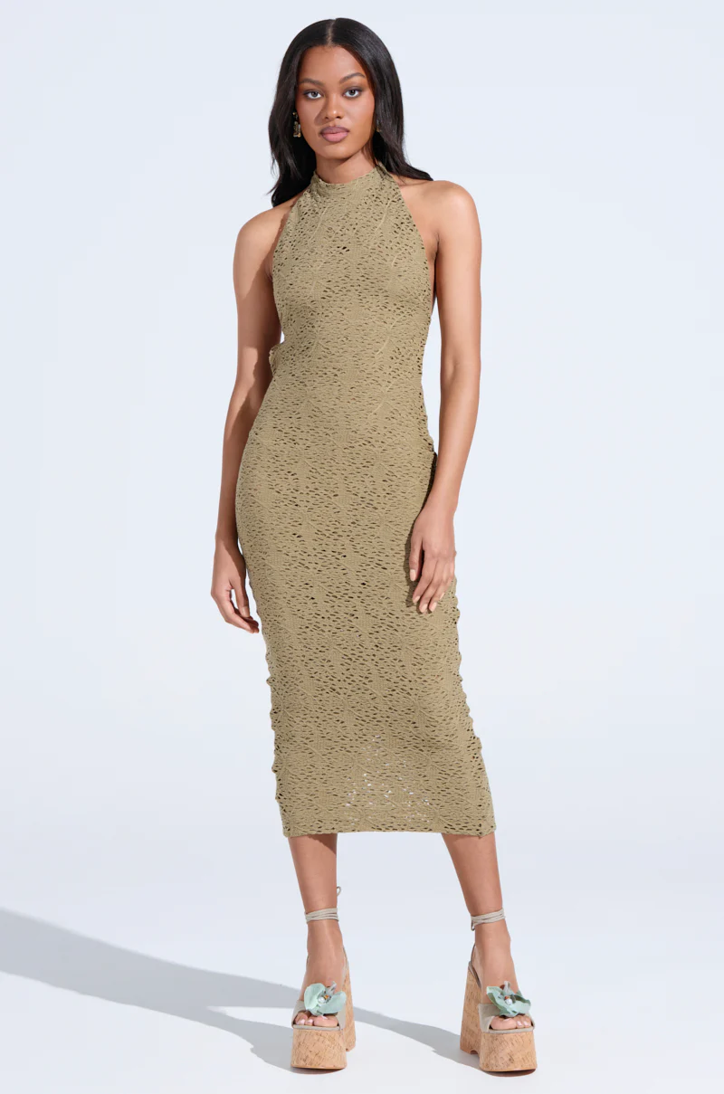 ON THE MOVE BODYCON MIDI DRESS IN OLIVE - Image 2