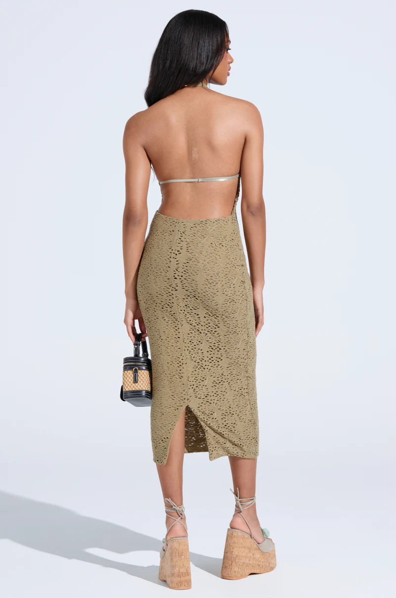 ON THE MOVE BODYCON MIDI DRESS IN OLIVE - Image 4
