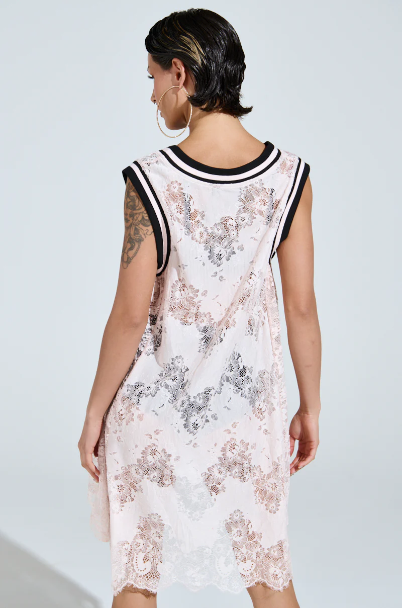 ON THE SIDELINES LACE JERSEY MINI DRESS IN PINK - Image 5