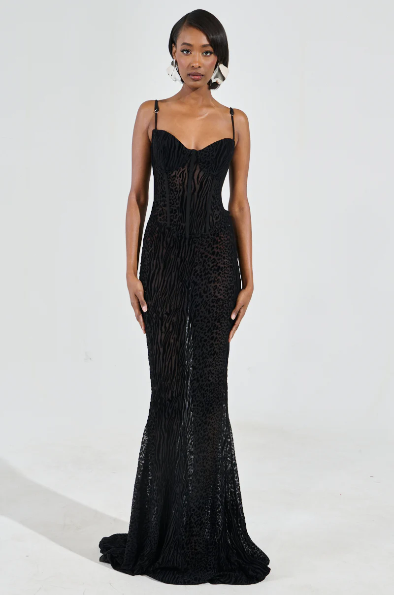 ON YOUR FYP PRINTED VELVET BURNOUT MAXI DRESS - Image 3
