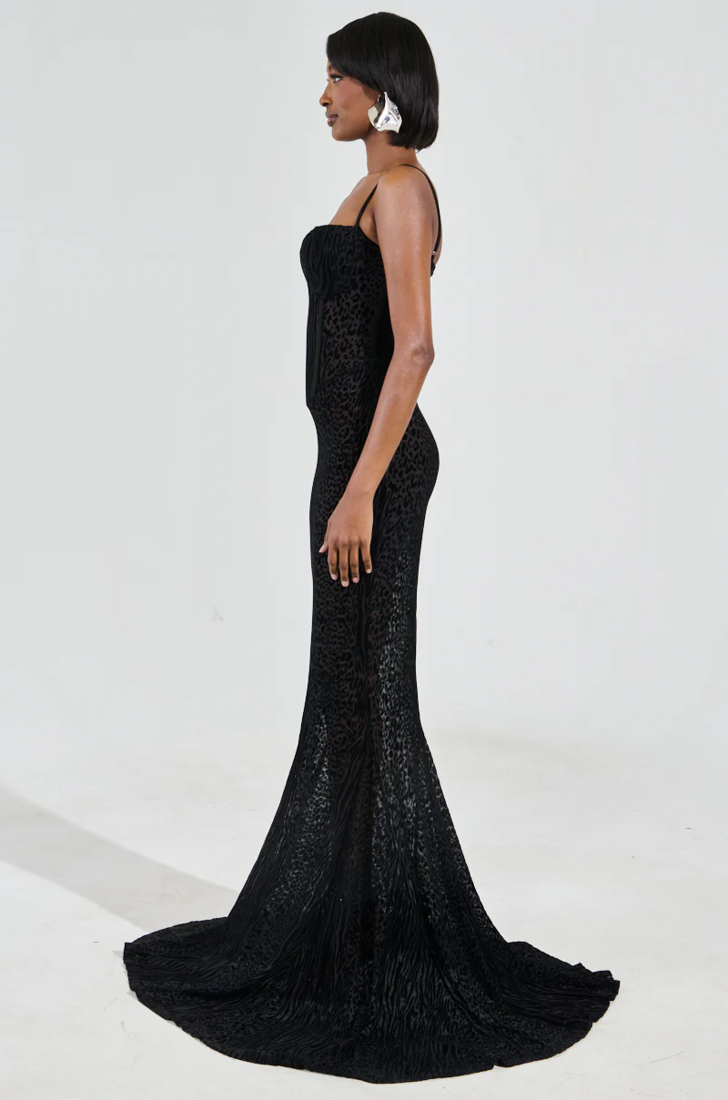 ON YOUR FYP PRINTED VELVET BURNOUT MAXI DRESS - Image 4