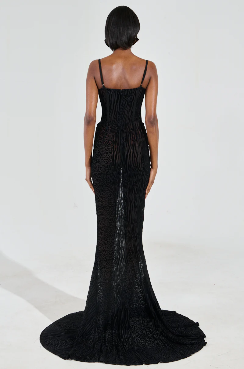 ON YOUR FYP PRINTED VELVET BURNOUT MAXI DRESS - Image 5