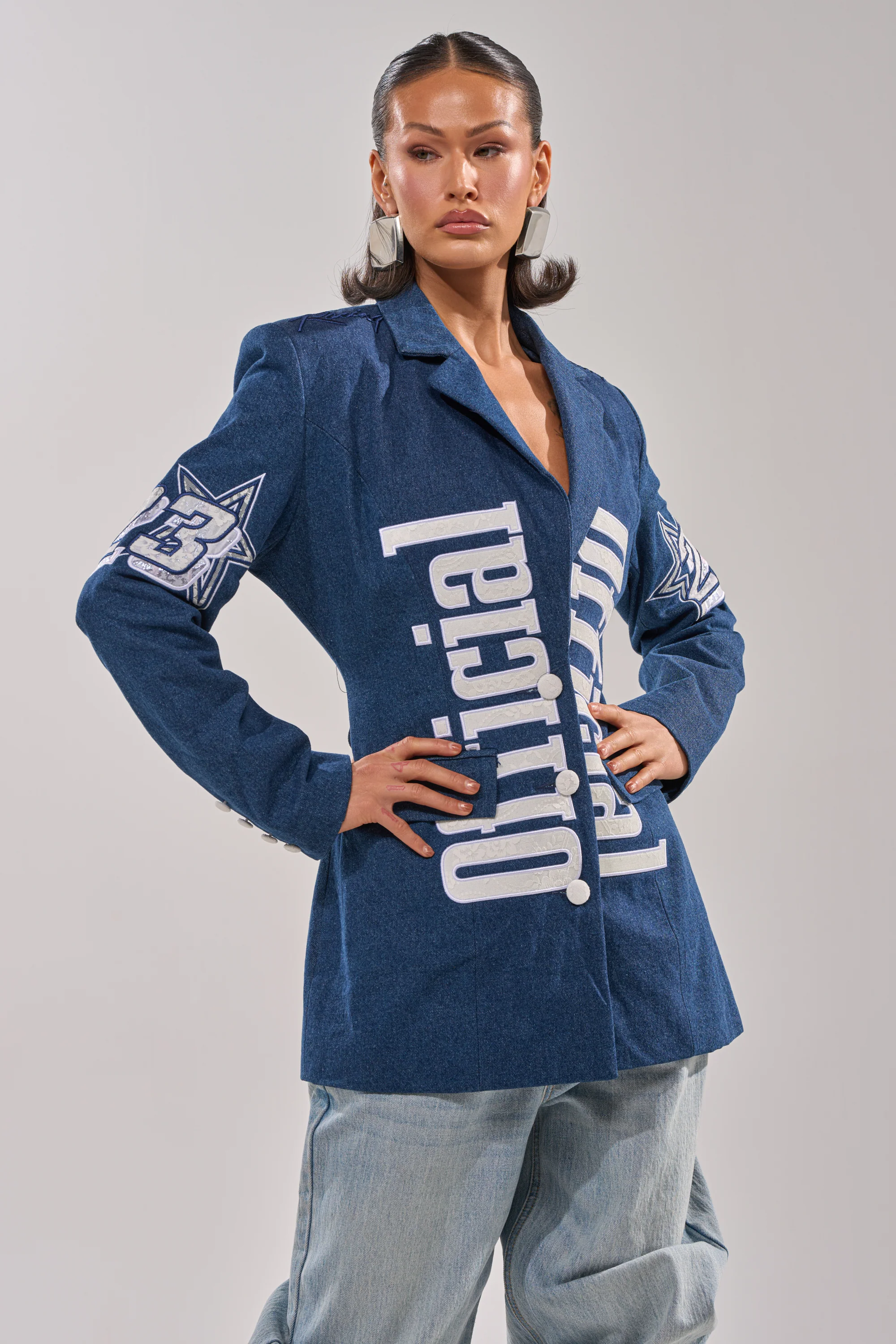 ONE OF ONE BACKLESS DENIM BLAZER - Image 2