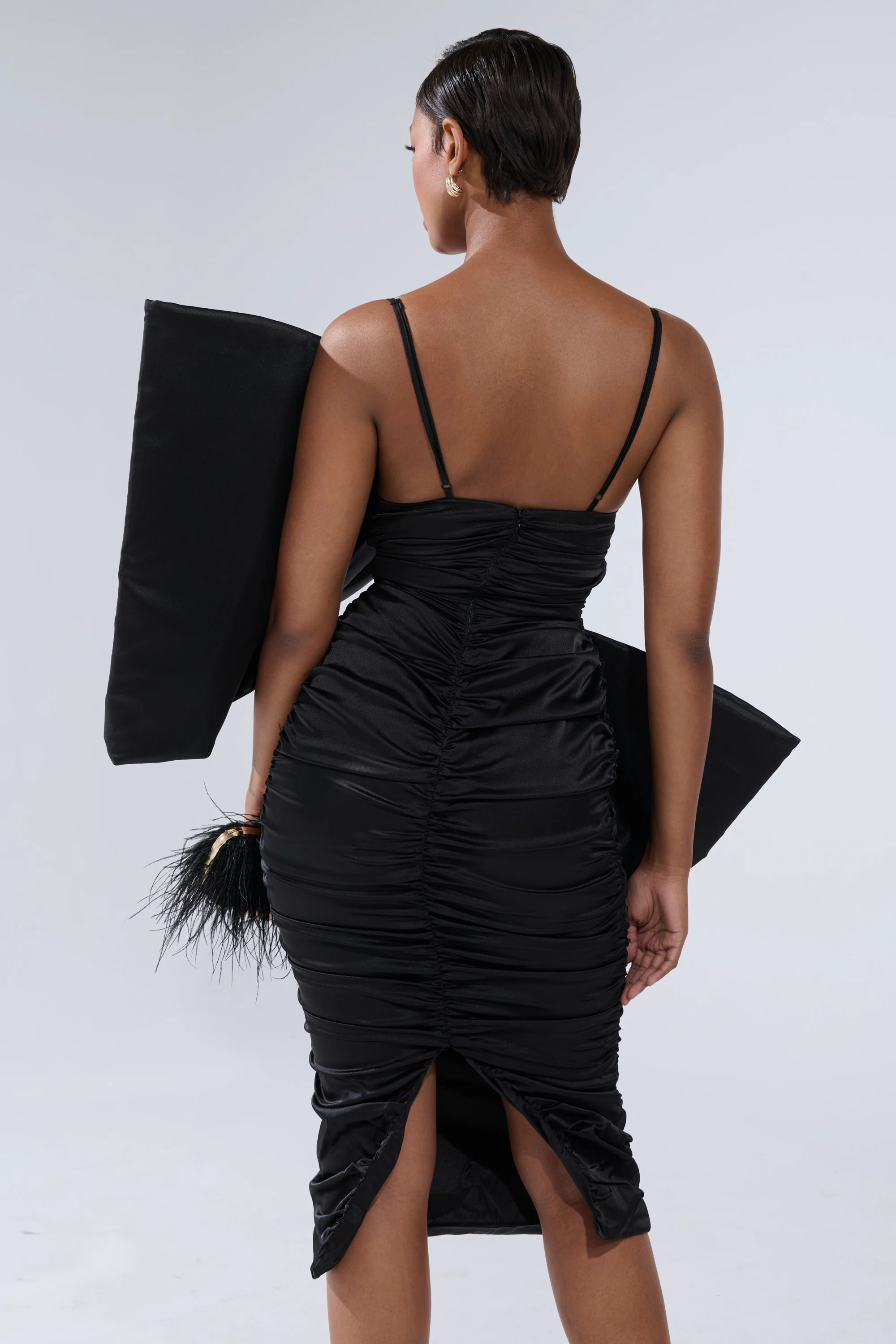 ONE OF ONE BOW MIDI DRESS IN BLACK - Image 6