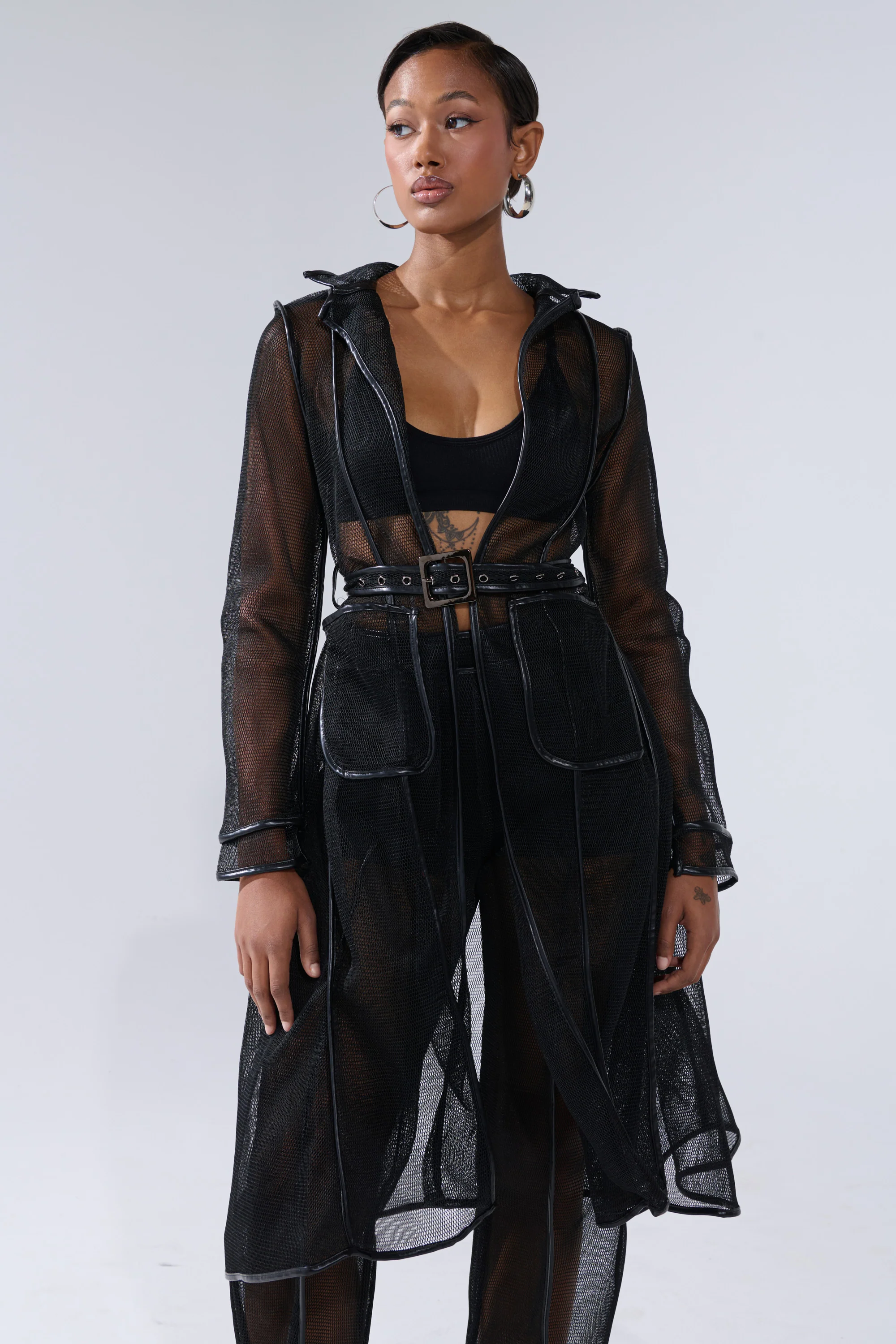 ONE TO WATCH MESH TRENCH IN BLACK - Image 2