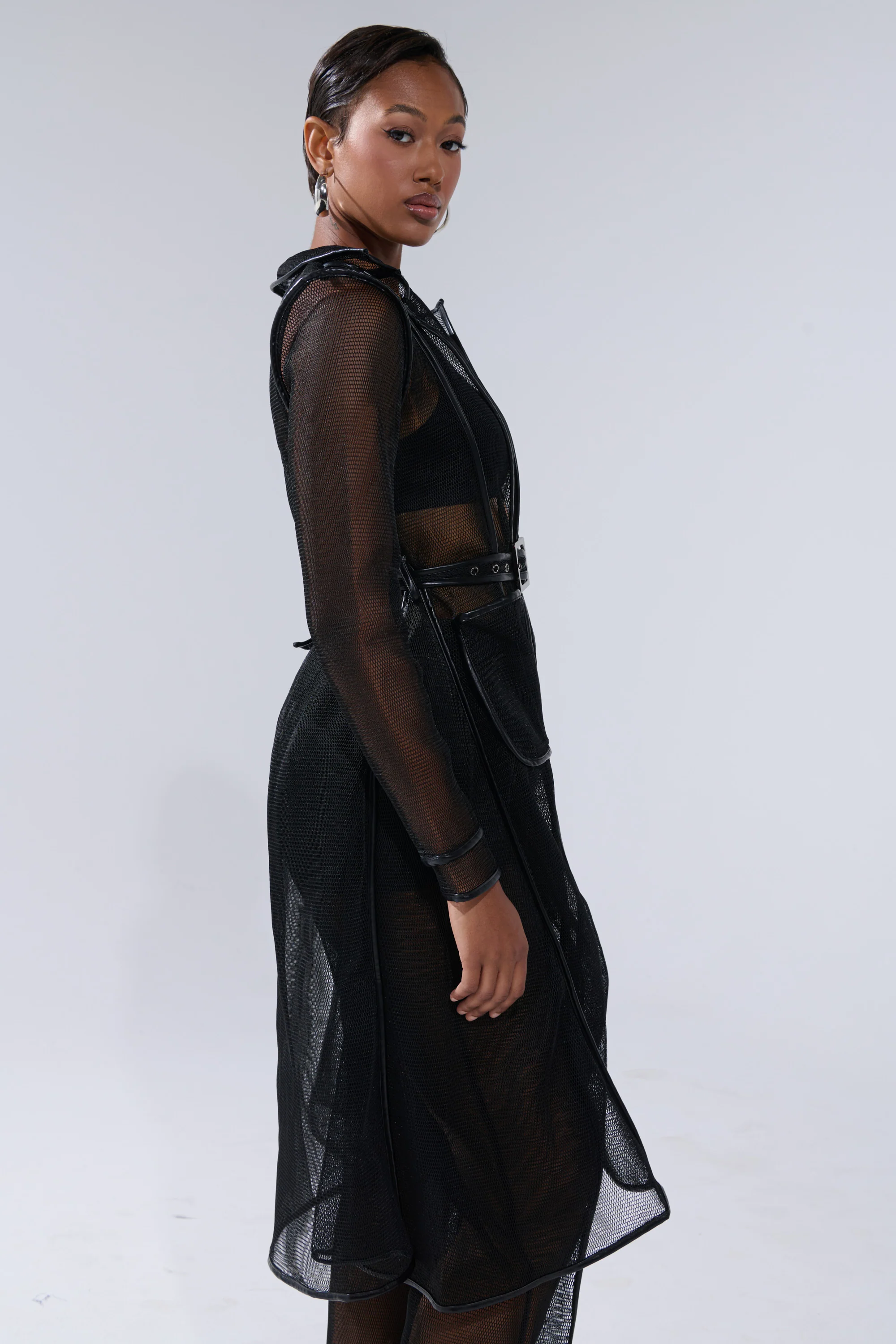 ONE TO WATCH MESH TRENCH IN BLACK - Image 3