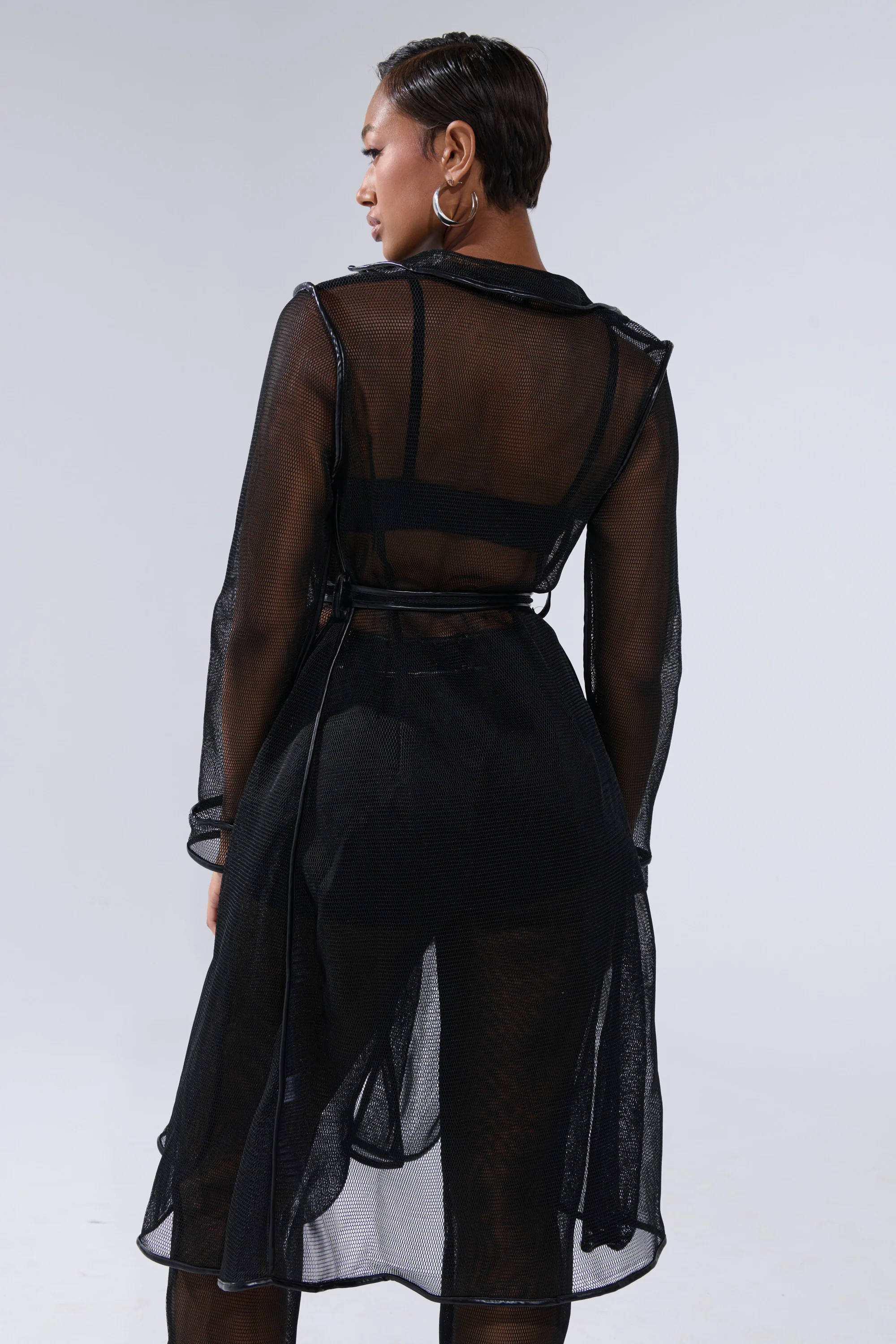 ONE TO WATCH MESH TRENCH IN BLACK - Image 4