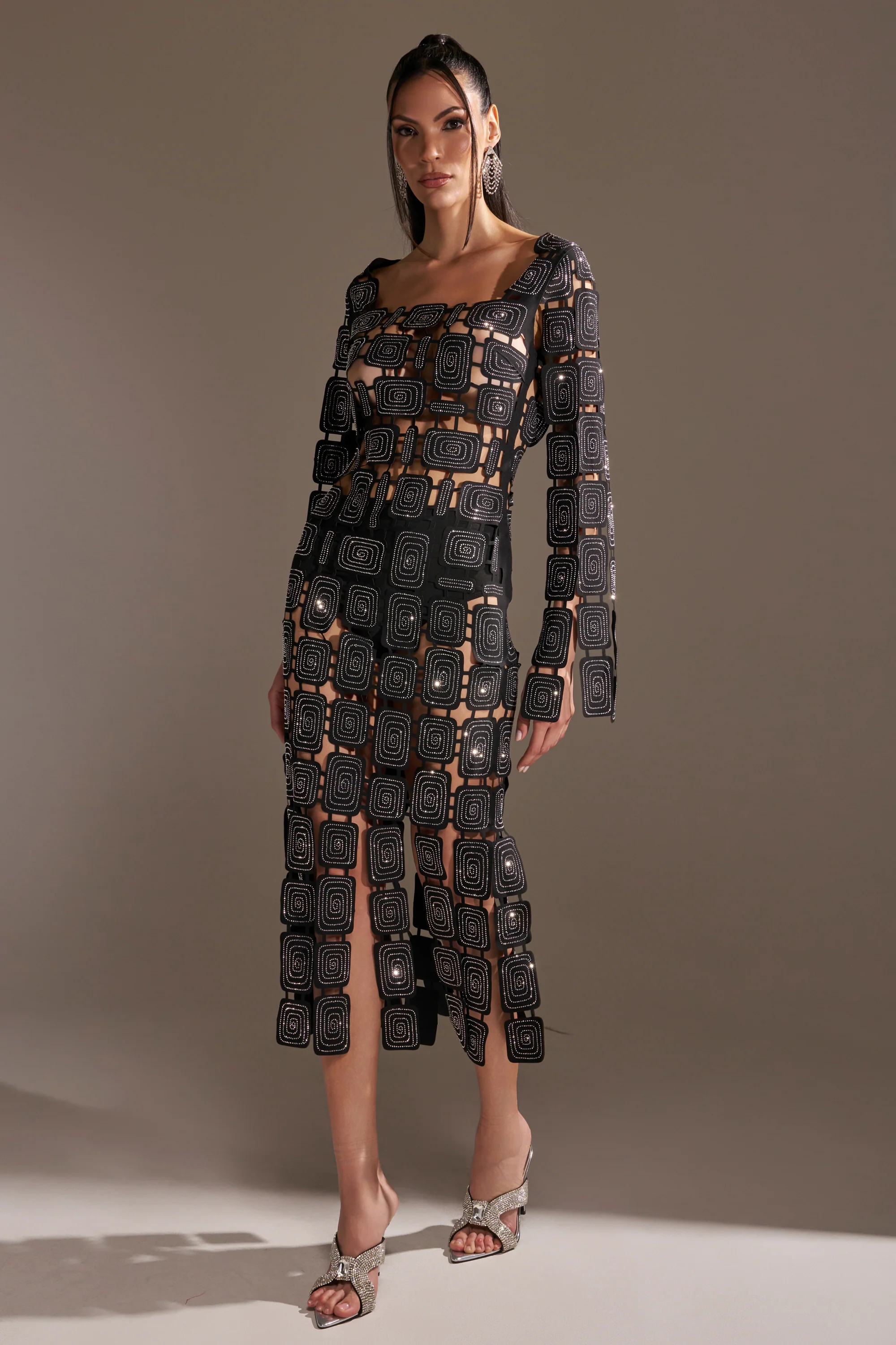 ONLY ONE OF ME RHINESTONE MIDI DRESS