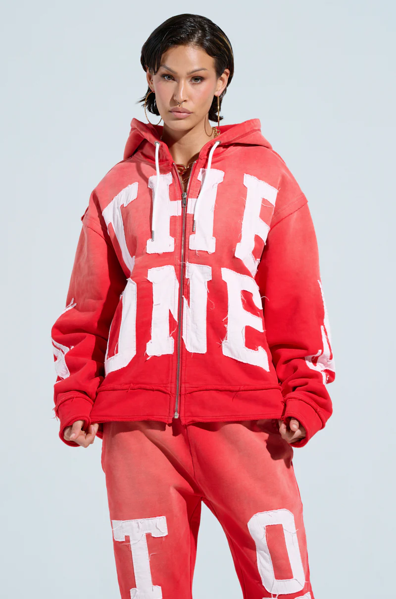 ONLY ONE ZIP UP SWEATSHIRT IN RED - Image 2