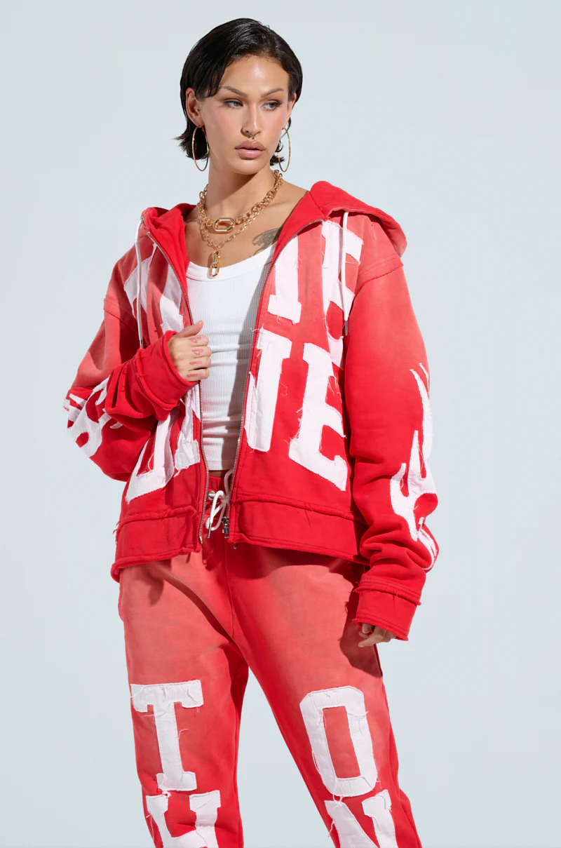 ONLY ONE ZIP UP SWEATSHIRT IN RED - Image 3