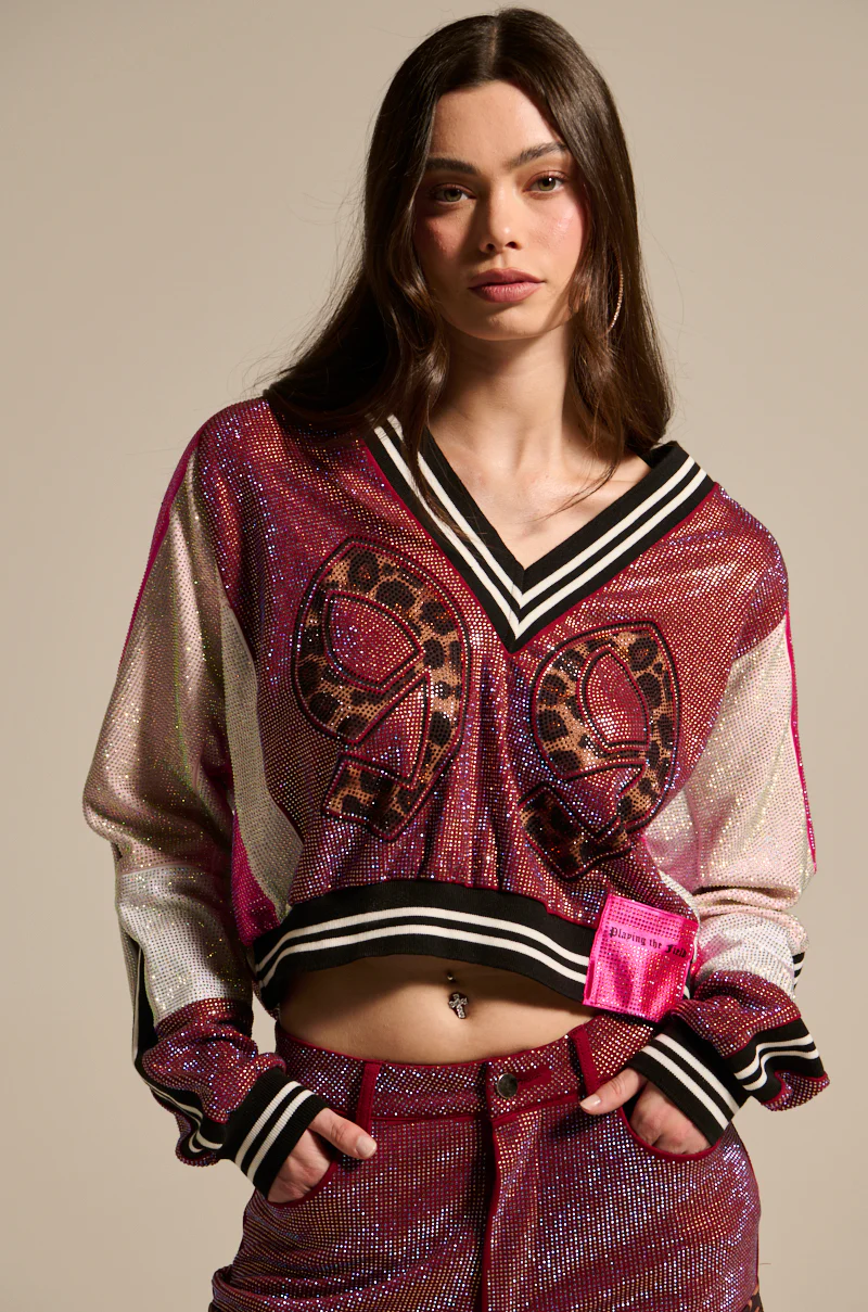 ONLY THE COOLEST RHINESTONE JERSEY SWEATSHIRT