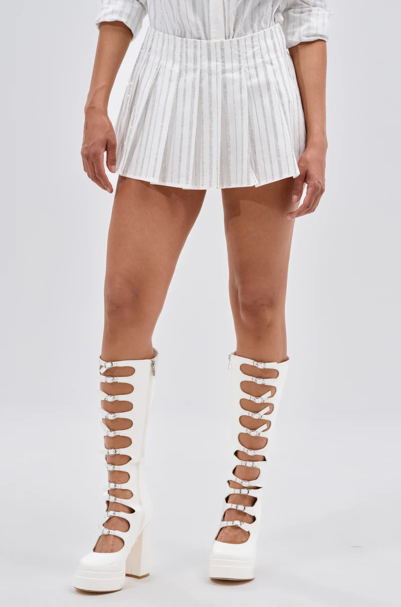 ONTO THE NEXT EMBELLISHED PLEATED MINI SKIRT IN WHITE - Image 2