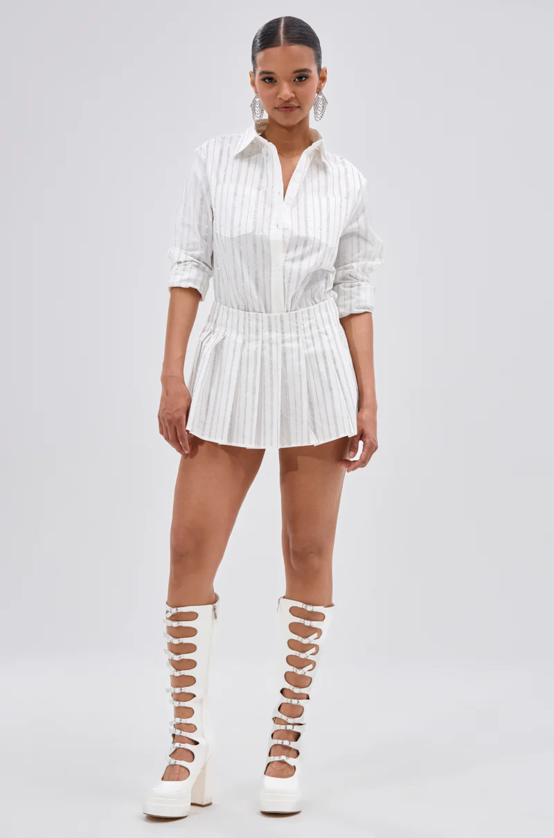 ONTO THE NEXT EMBELLISHED PLEATED MINI SKIRT IN WHITE - Image 8