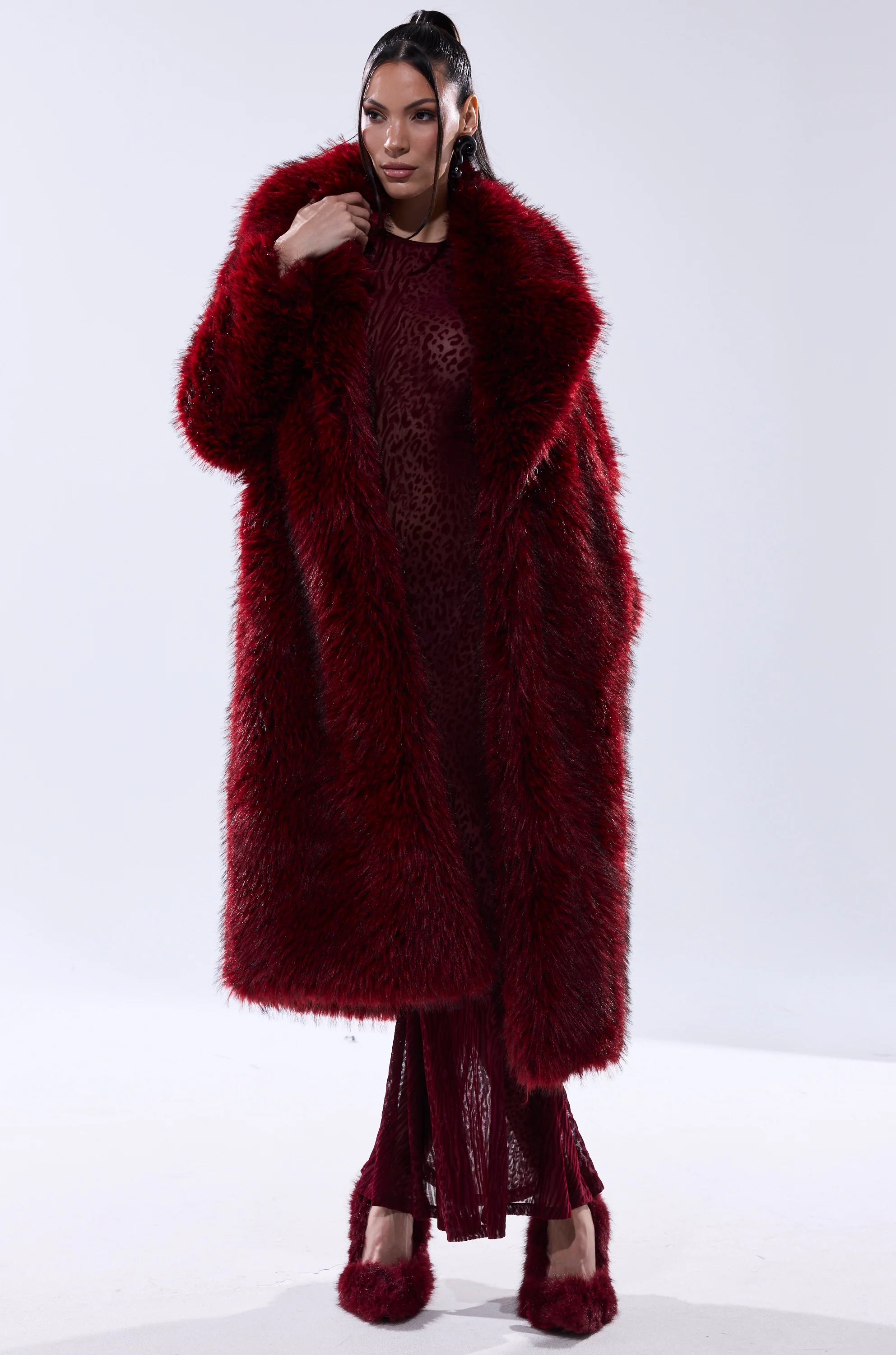 OSLO FAUX FUR COAT IN RED MULTI - Image 15