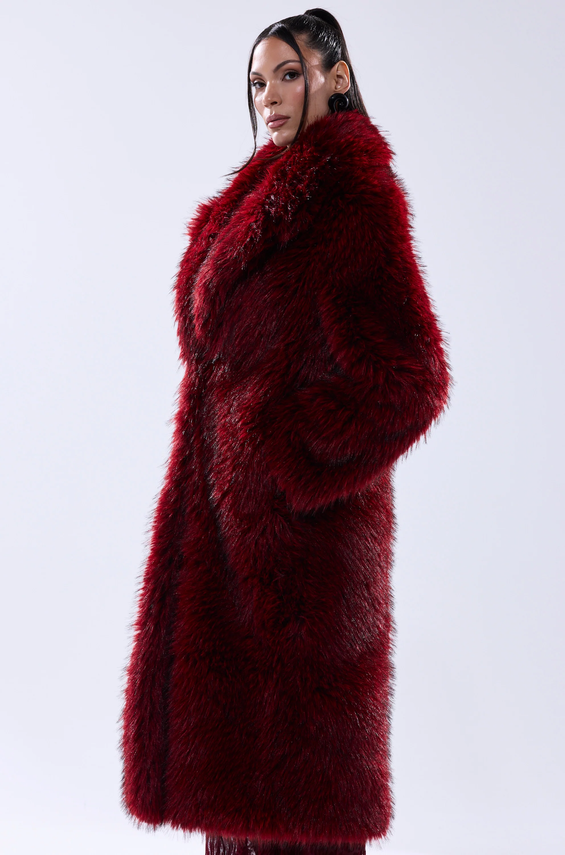 OSLO FAUX FUR COAT IN RED MULTI - Image 9