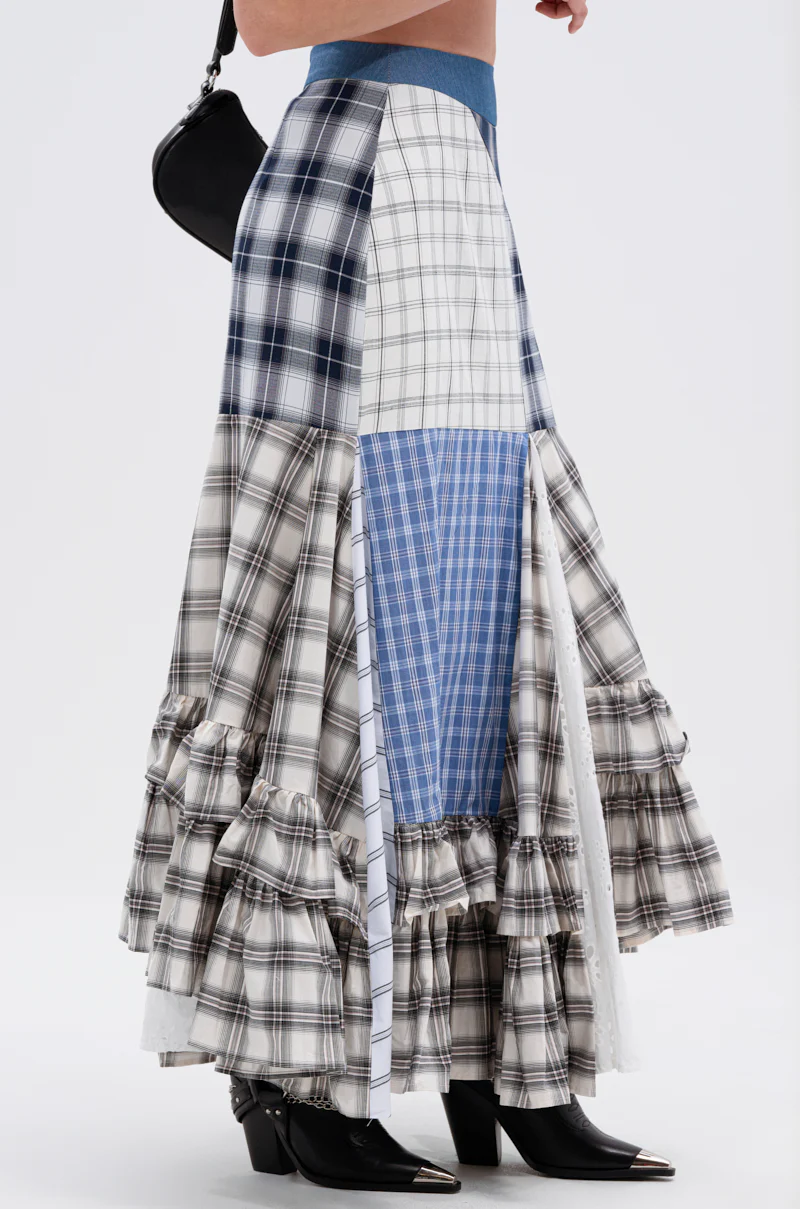 OUT OF ALIGNMENT PLAID MIDI SKIRT - Image 3