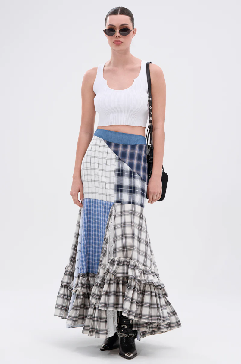 OUT OF ALIGNMENT PLAID MIDI SKIRT - Image 6