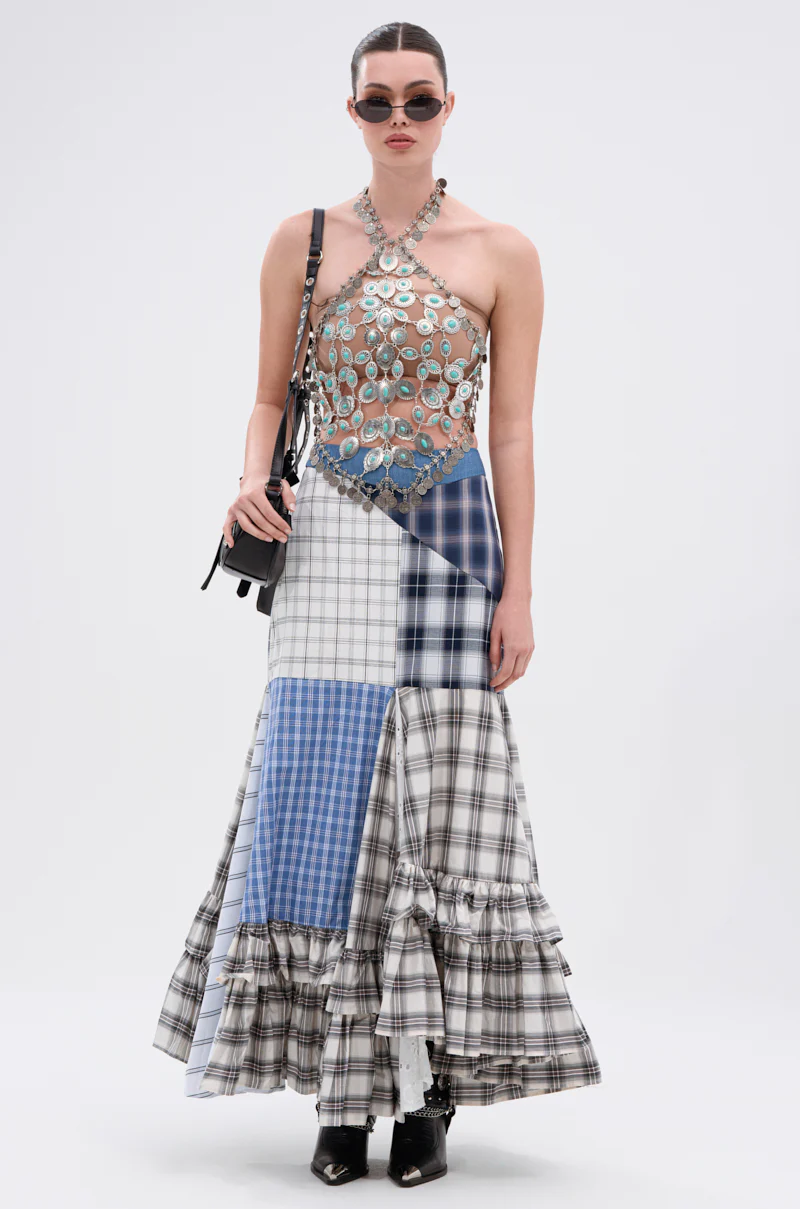 OUT OF ALIGNMENT PLAID MIDI SKIRT - Image 7