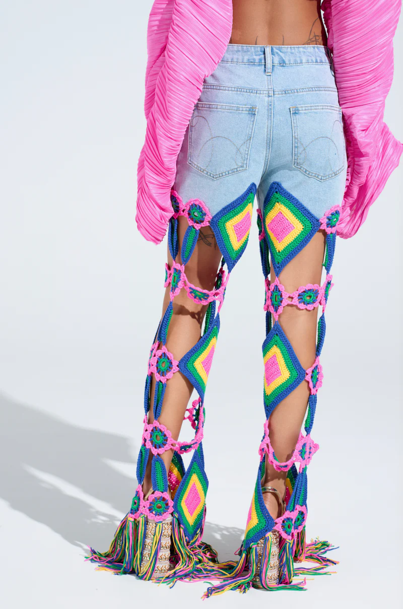OUT OF OFFICE CROCHET DENIM JEANS - Image 4