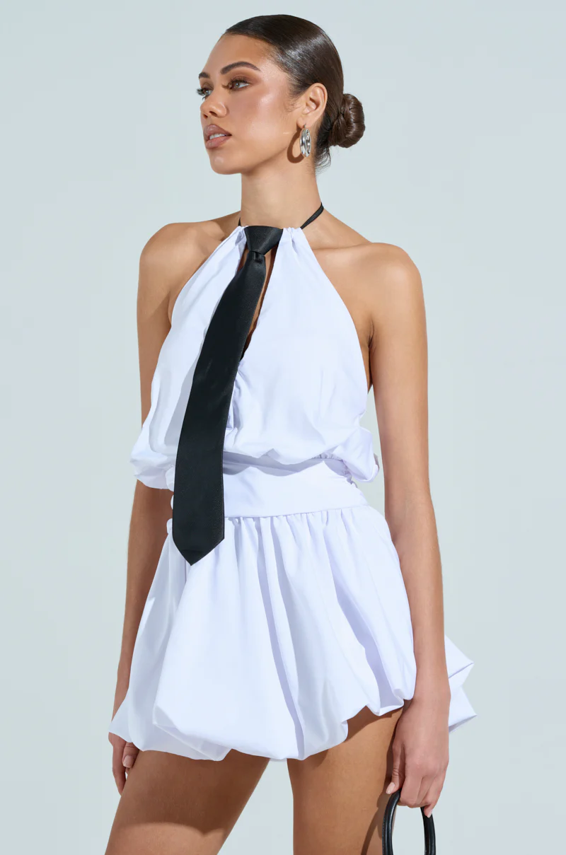 OUT OF OFFICE MINI BUBBLE DRESS WITH TIE - Image 3