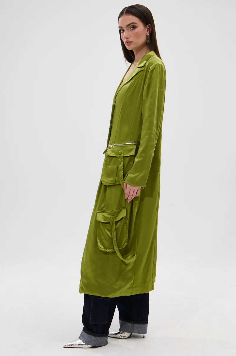 OUTTA TIME SATIN CARGO TRENCH - Image 3