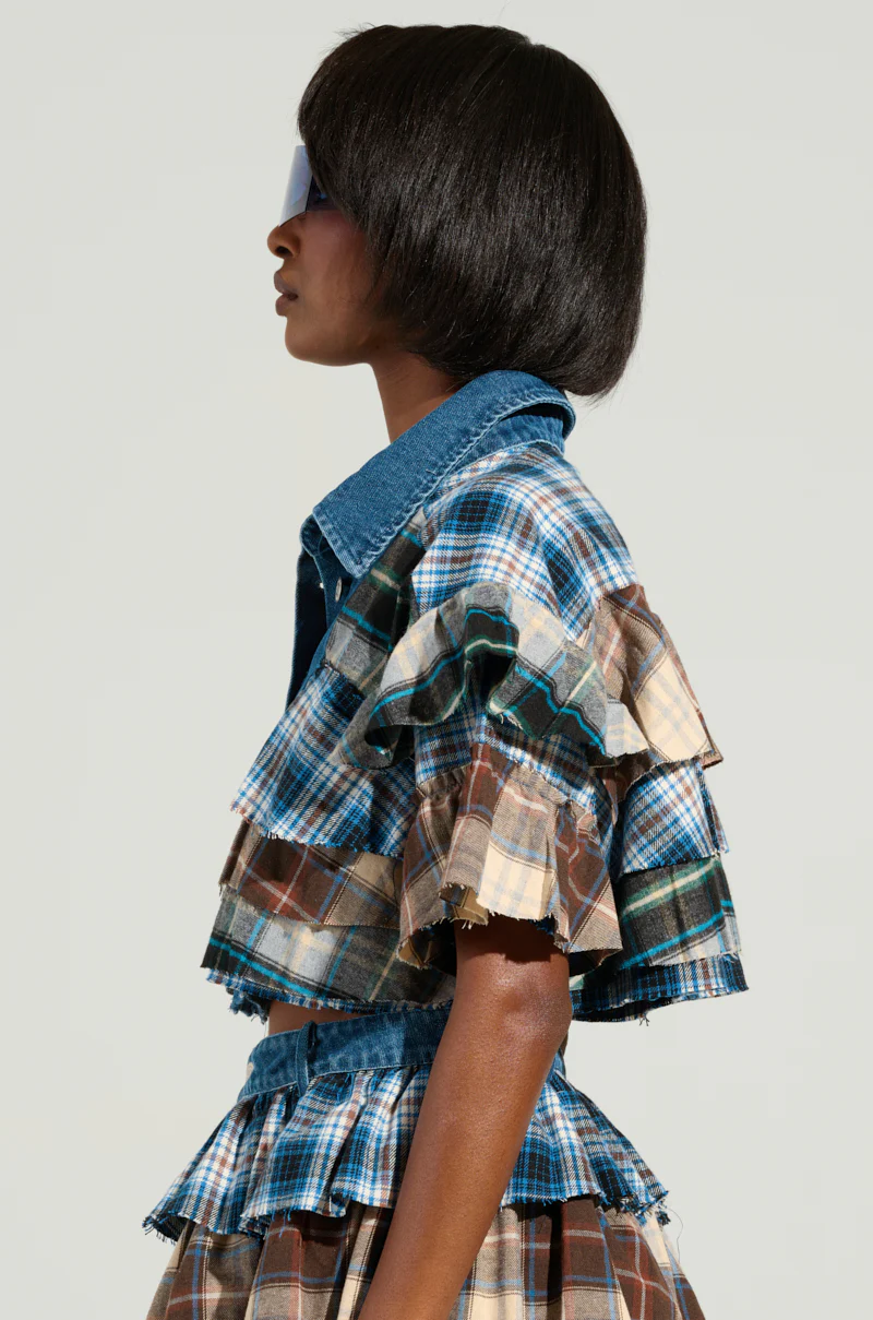 OVERRATED PLAID BUTTON DOWN BLOUSE - Image 2