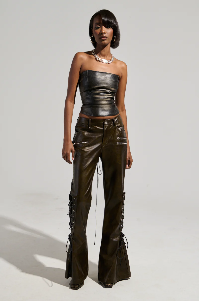 PAIGE FAUX LEATHER FLARE TROUSER - Image 2