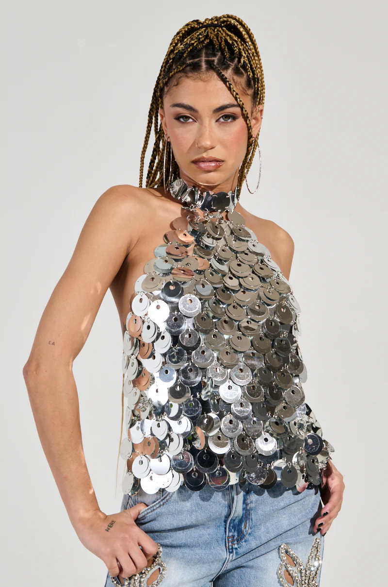 PARTY ALL NIGHT SEQUIN HALTER NECK TOP - Image 3