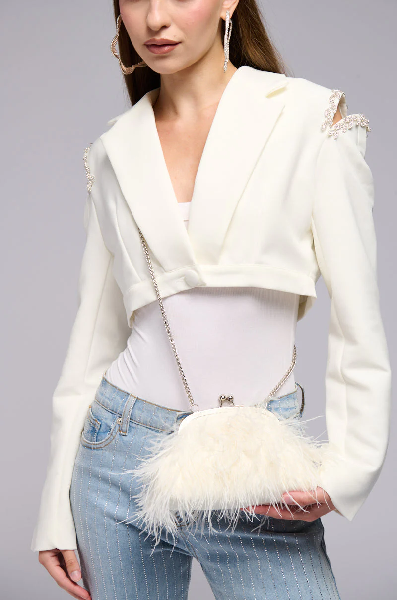 PARTY STARTER FEATHER BAG IN WHITE - Image 2