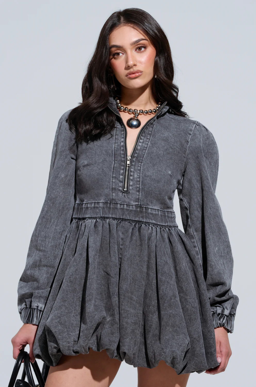 PASS THE BUBBLY DENIM MINI DRESS - Image 2