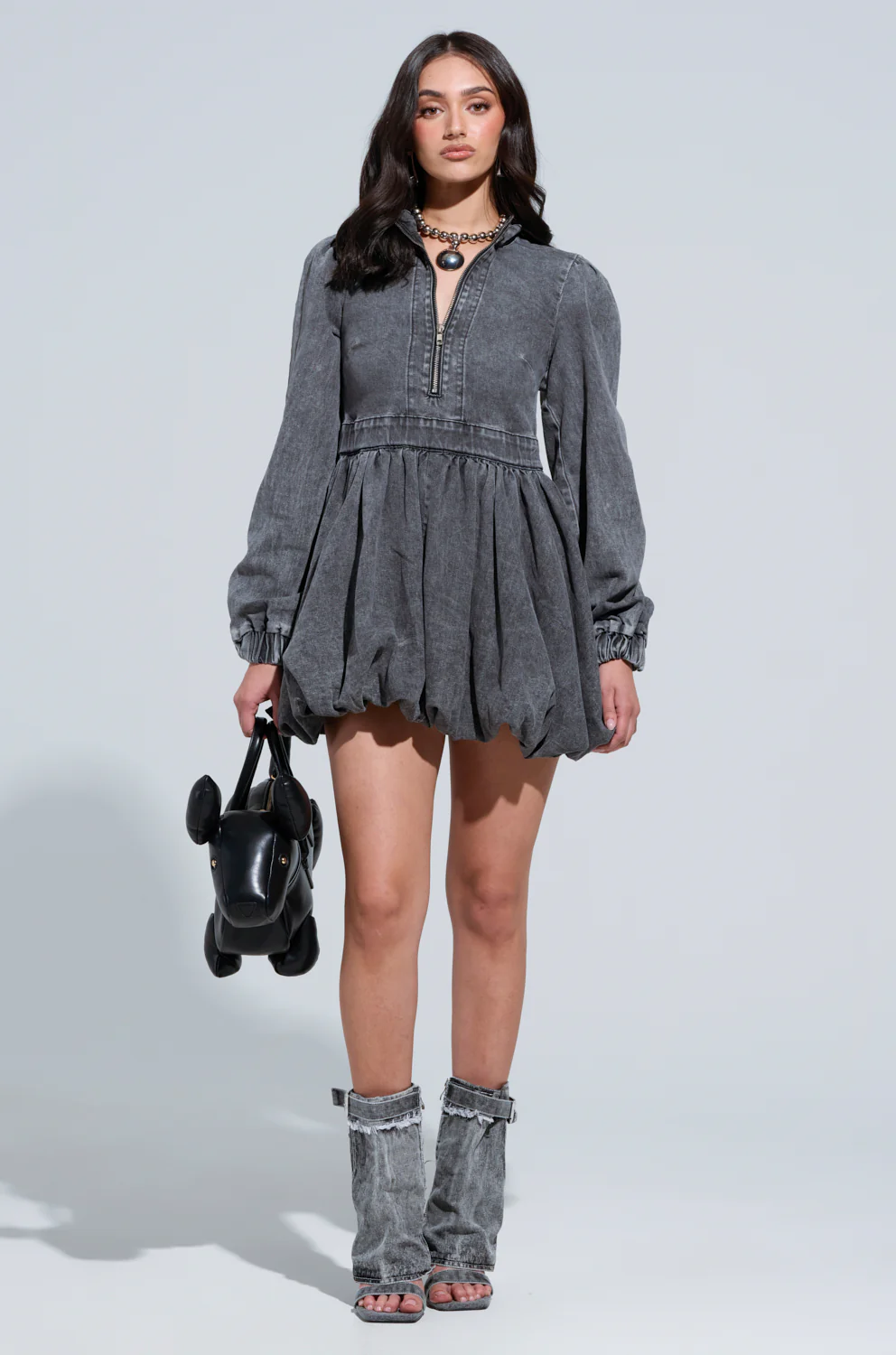 PASS THE BUBBLY DENIM MINI DRESS - Image 5
