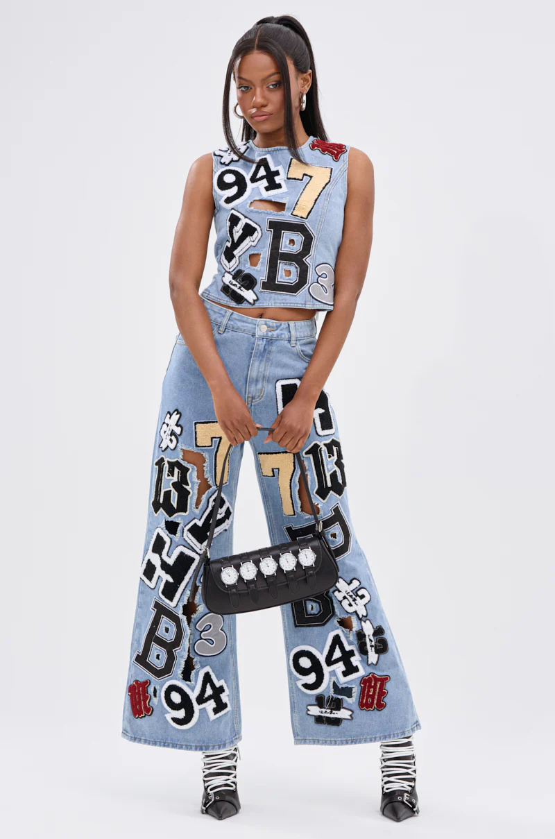 PATCH DENIM BLOUSE TOP WITH OPEN BACK - Image 8