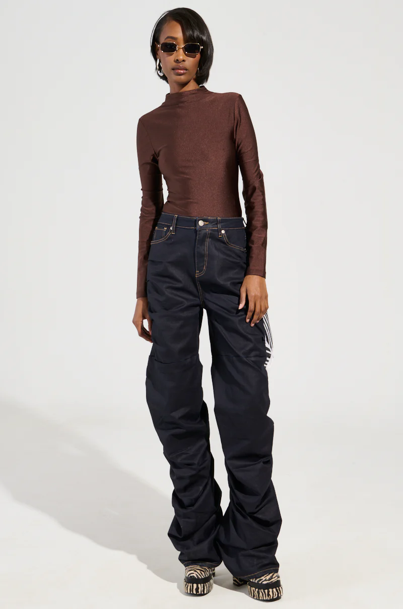 PAXTON DISCO LONG SLEEVE MOCK NECK BODYSUIT IN BROWN - Image 6