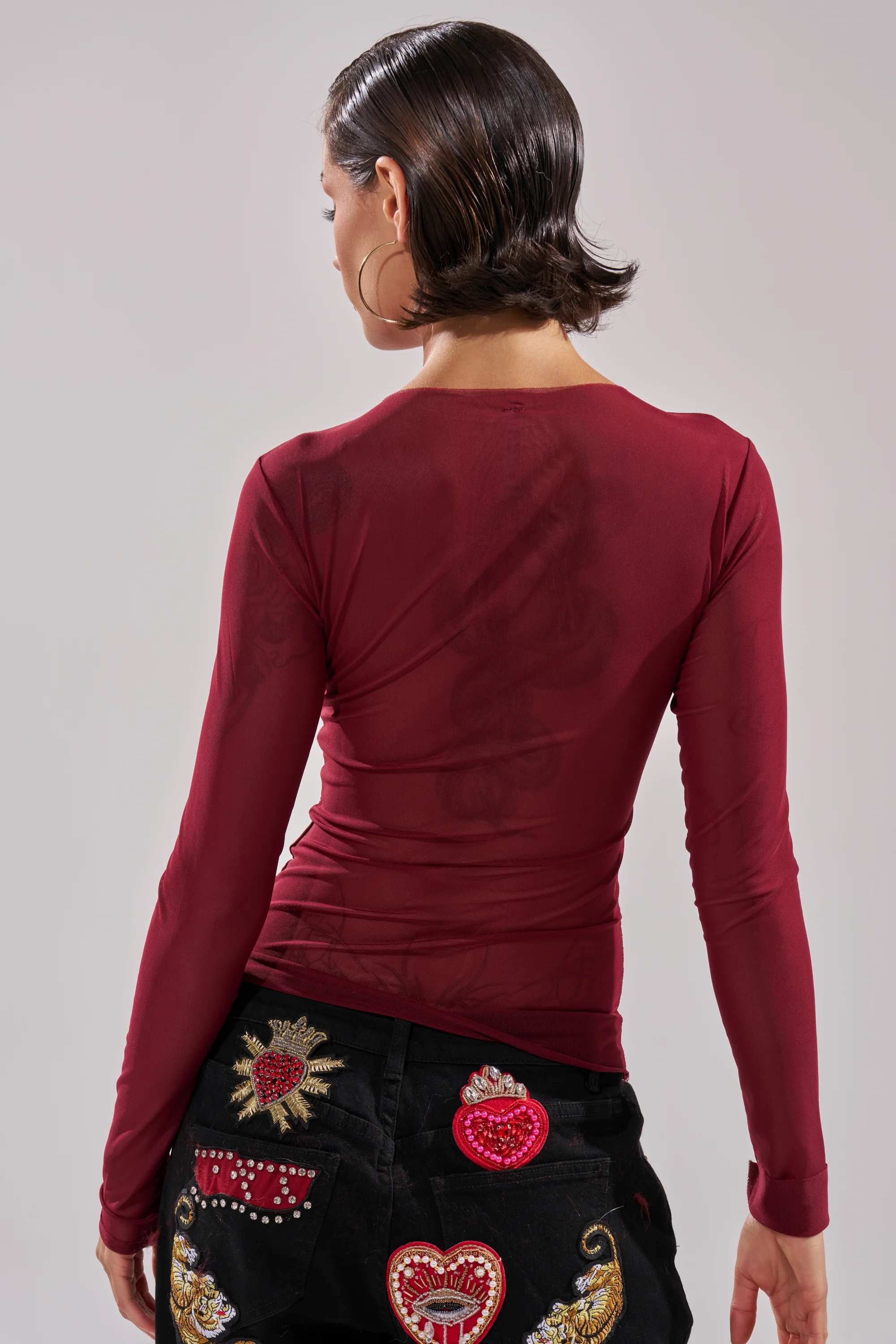 PAXTON DOUBLE LINED MESH LONG SLEEVE TOP IN PLUM - Image 4